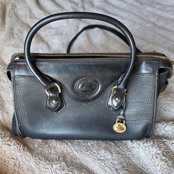 Vintage Dooney & Bourke Solid Black Pebble All Weather Leather Satchel Purse - Picture 1 of 10